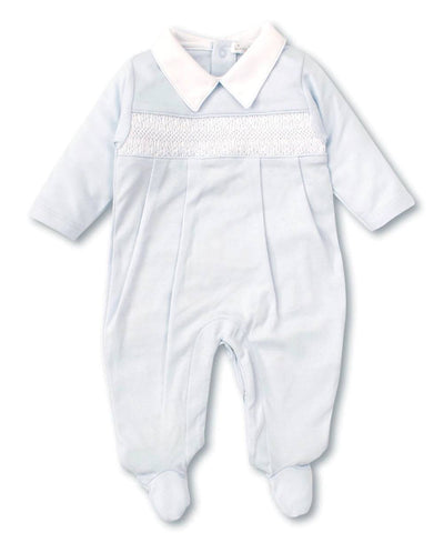 kissy kissy - Hand Smocked CLB Charmed Blue Footie with Collar